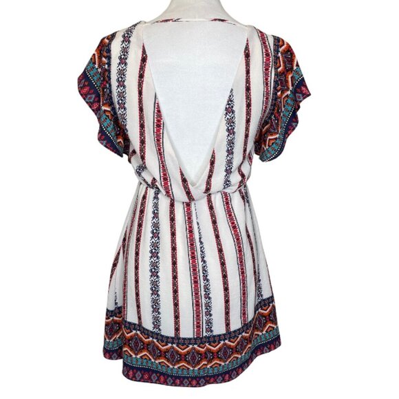 Crystal Sky Aztec Southwestern Bohemian Flutter Sleeve Dress Elastic Waist Small - Picture 2 of 7